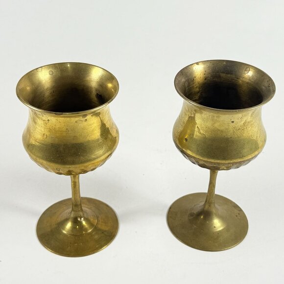 Vintage Brass Goblets Set of 2 MCM Decorative Cups 6" Mid Century Decor - Picture 2 of 10